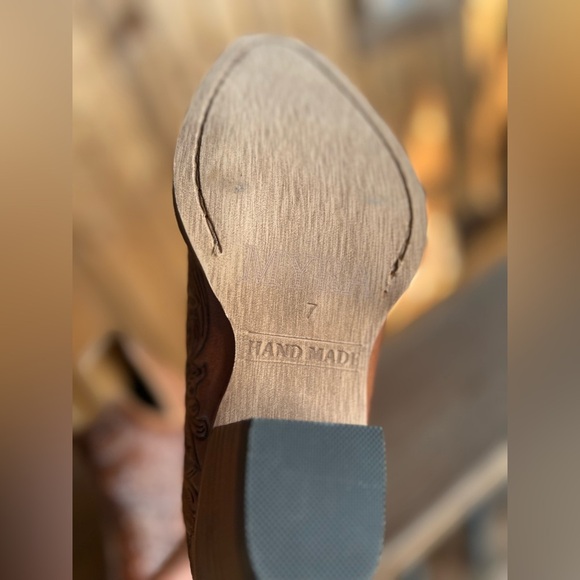 Dakota Charm Hand Tooled Genuine Leather Bootie Cowboy Boot Western Tan Brown - Picture 7 of 10